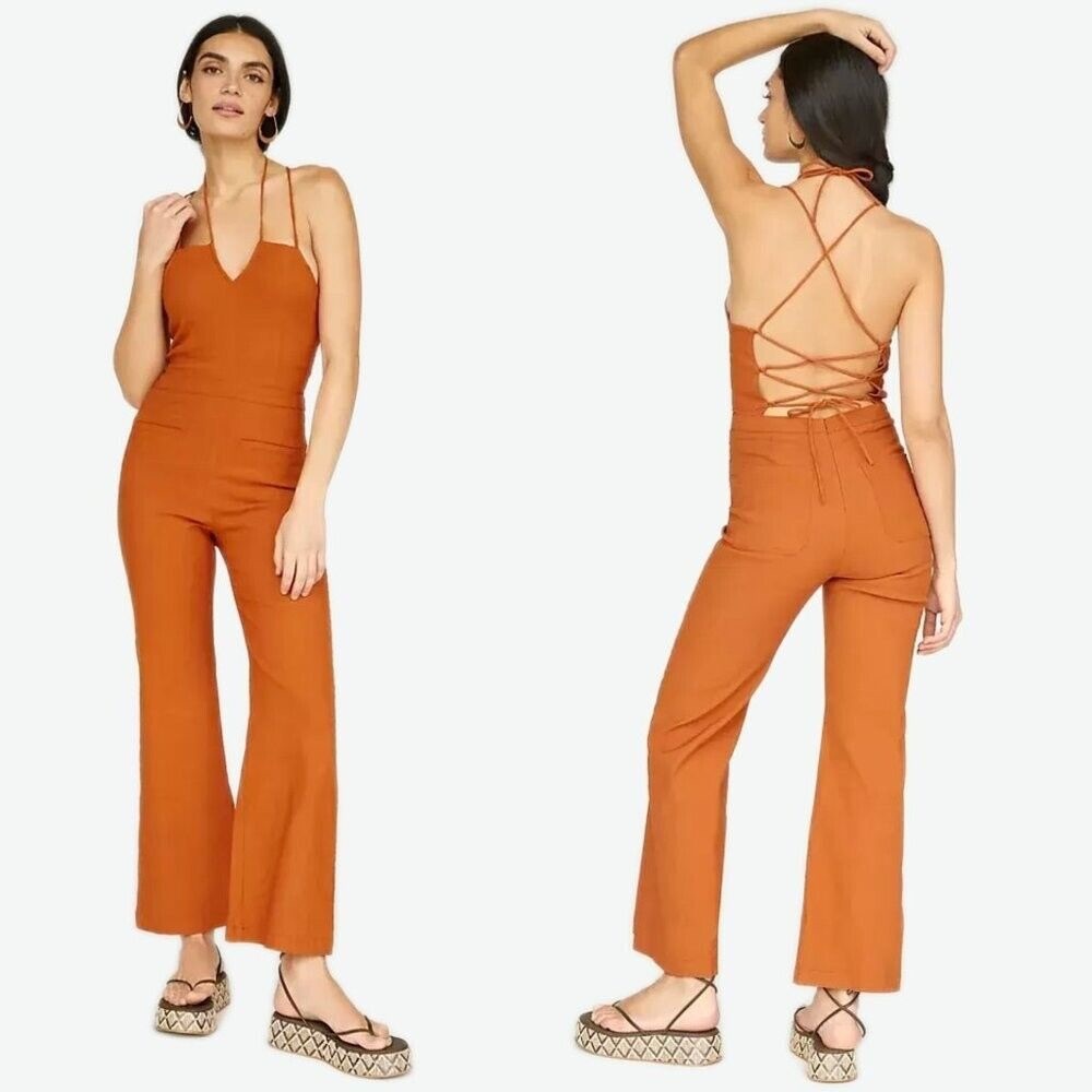 Anthropologie Orange Strappy Jumpsuit